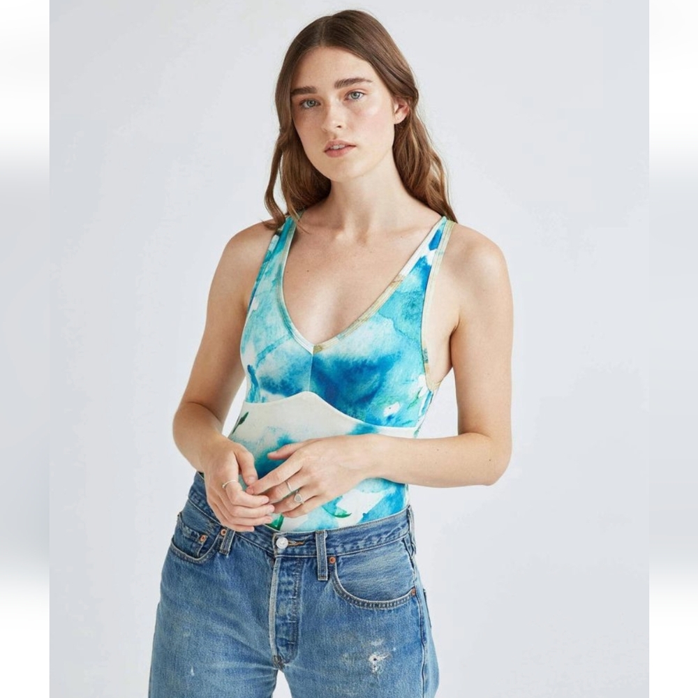 NWT Richer Poorer Body Suit, size M, watercolor blue/green